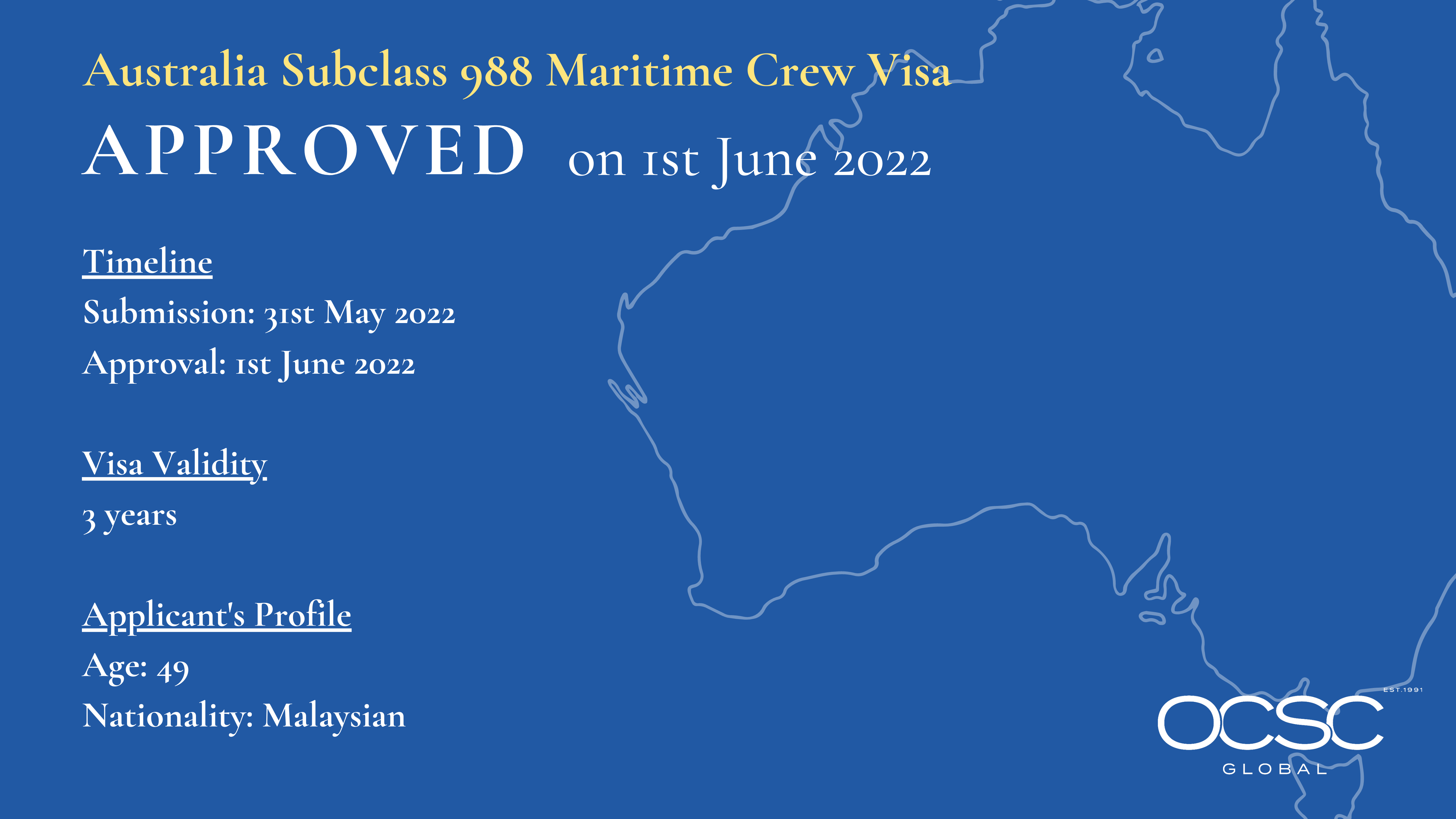 Approval for Australia Maritime Crew Visa Subclass 988