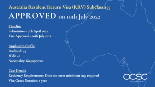 Approval for Resident Return Visa (RRV) Subclass 155