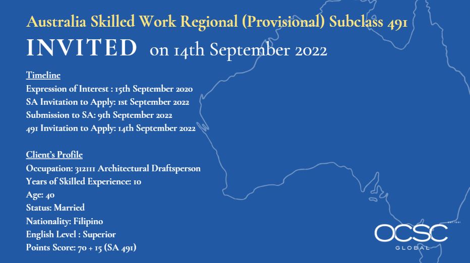 Invitation to Apply for Australia Skilled Work Regional Subclass 491