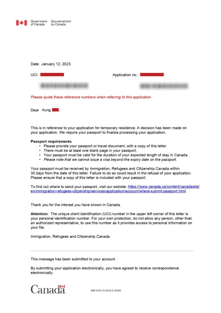 Aung's Work Permit Approval Letter
